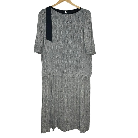 Vintage Pleated Drop Waist Formal Herringbone Dress - Picture 1 of 7